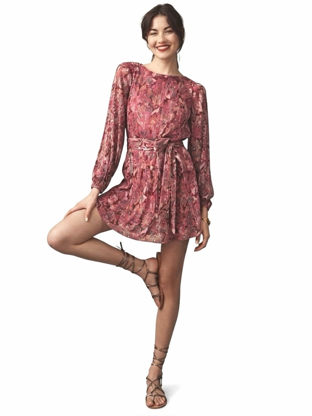 Dress the Population Kirsi Long Sleeve Metallic Floral Minidress